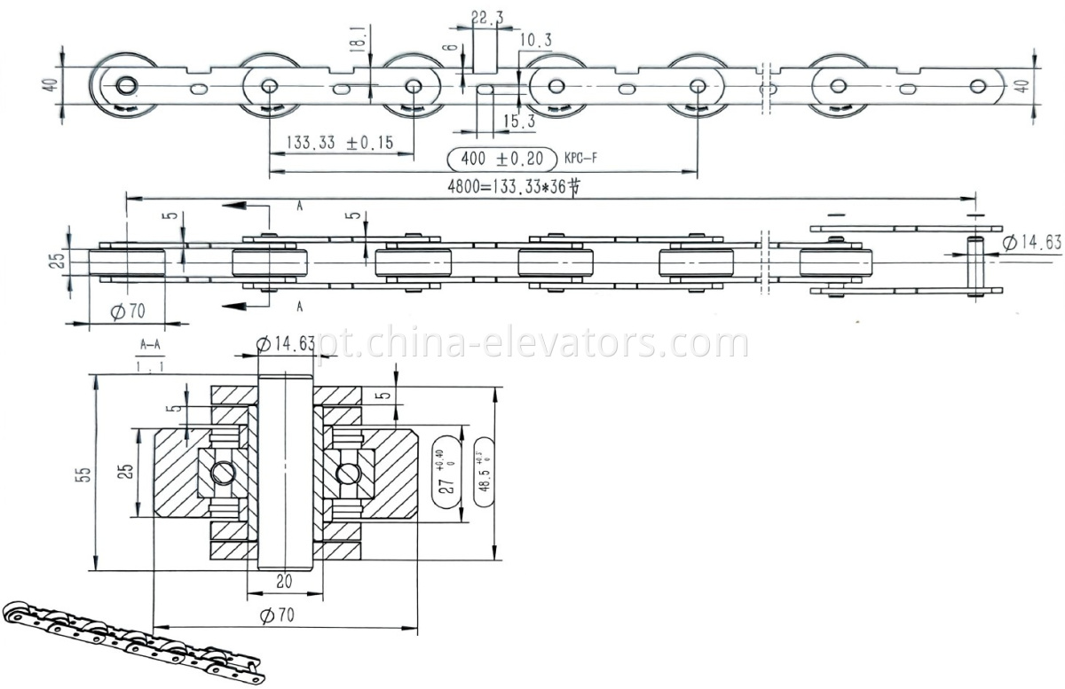 133.33*70*25*14.63 Pallet Chain ASSY for FUJITEC AUTOWALKS